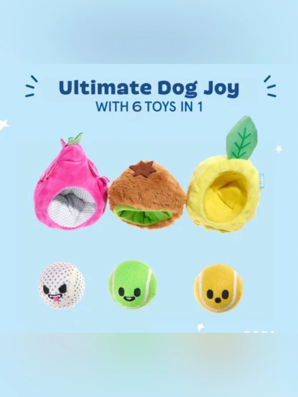 Bark Box M-L Plush ultimate Dog Joy 6 Toys in 1 Plush Dog Toy Set NEW Balls & cr
